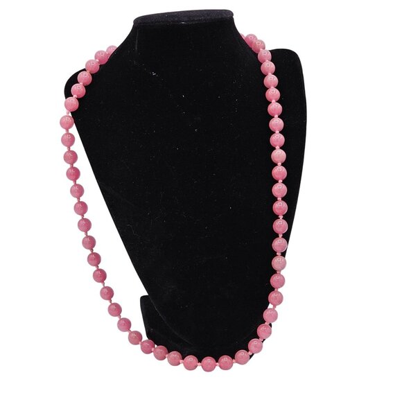Vintage Long Smooth Round Glass Pink Beaded Necklace Gold Clasp Barbiecore - Picture 1 of 4